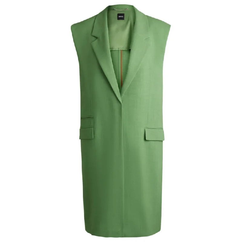 Sleeveless jacket with concealed closure and signature lining