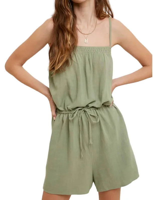 Summer Social Romper In Soft Olive