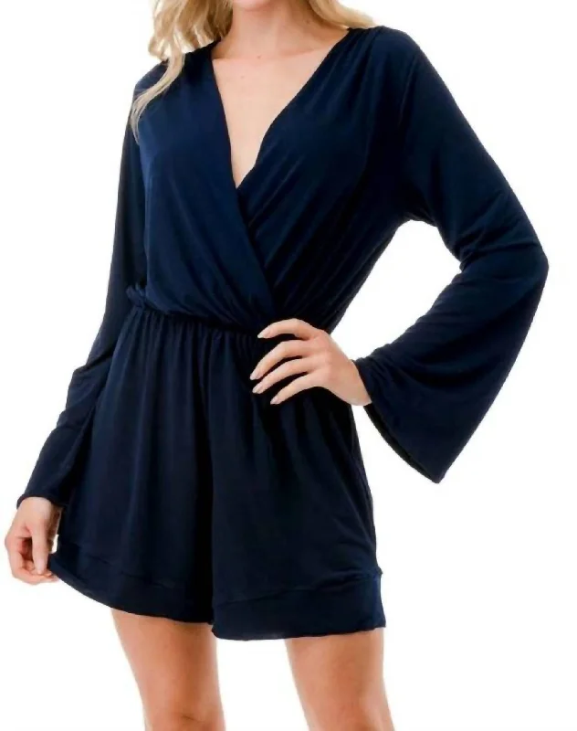 V-Neck Romper In Navy