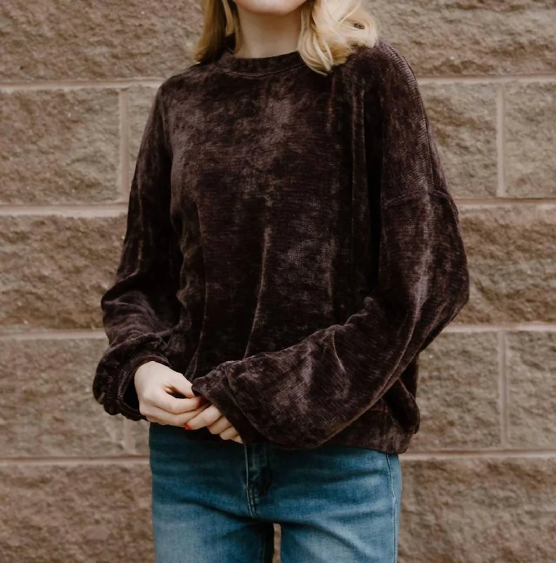 Velvet Balloon Sleeve Top In Midnight