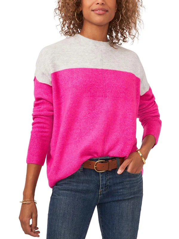 Womens Crewneck Color Block Pullover Sweater