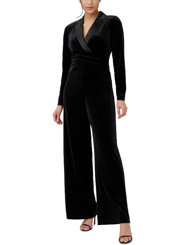 Womens Velvet Satin Trim Jumpsuit