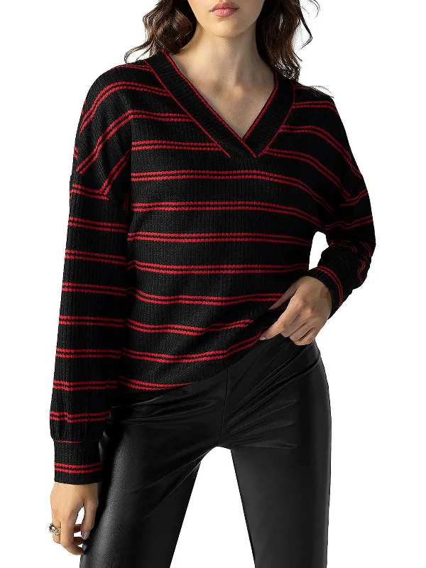 Womens Waffle Striped Pullover Sweater