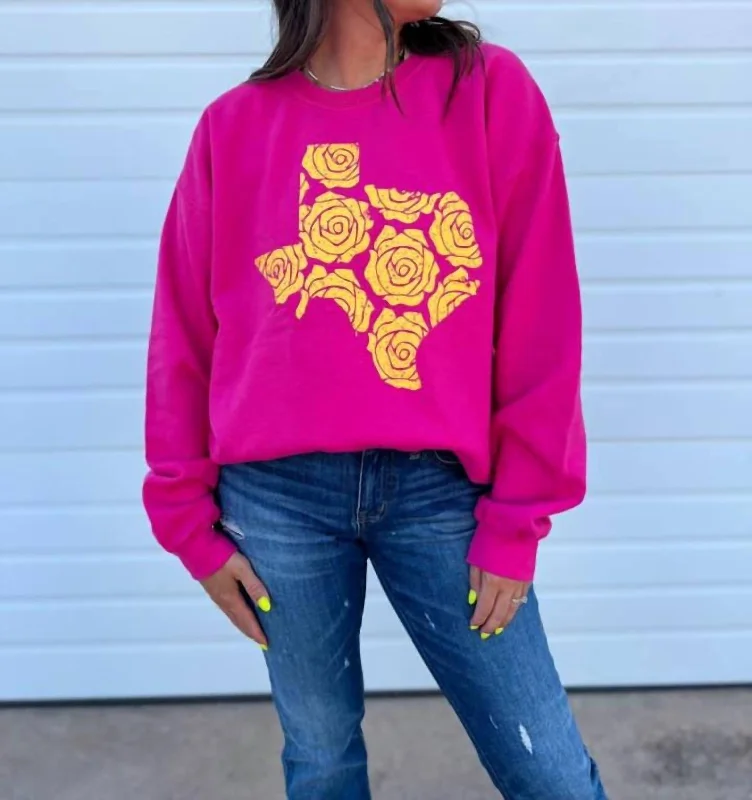 Yellow Rose Print Sweatshirt In Pink