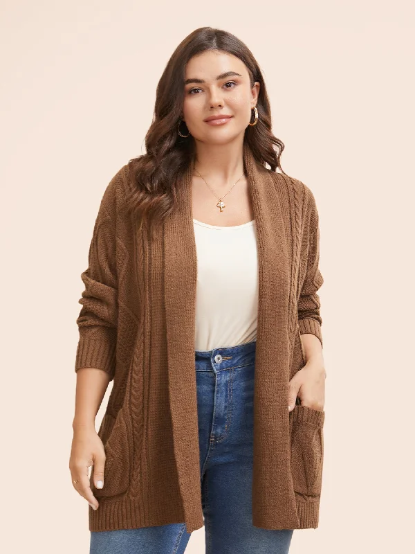 Cable Knit Texture Patch Pocket Cardigan