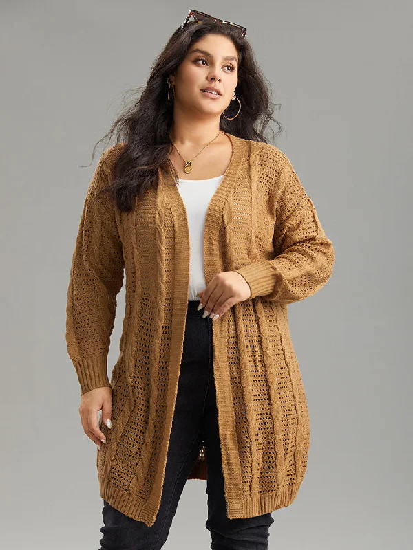 Plain Cable Knit Elastic Cuffs Cardigan