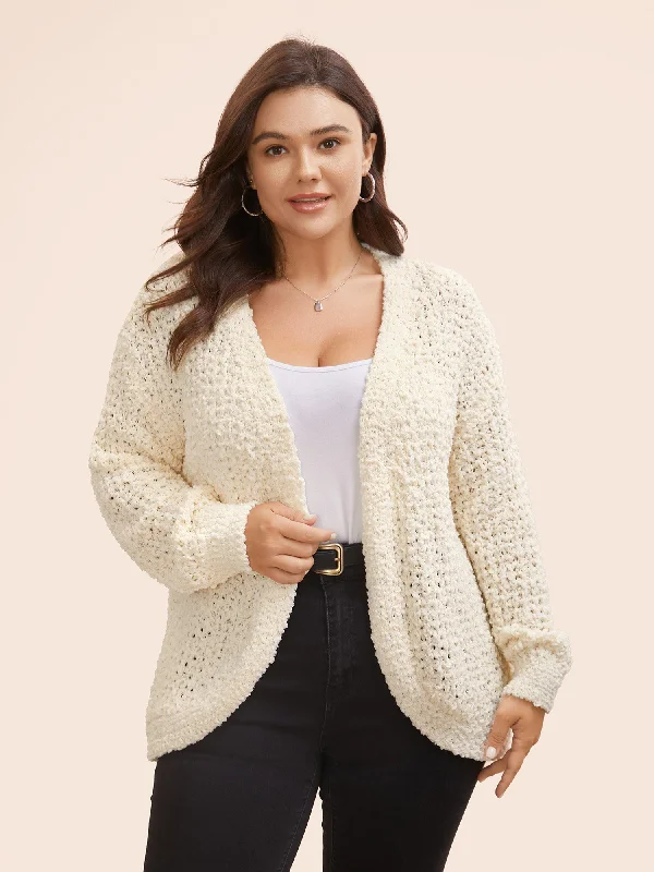 Solid Textured Curved Hem Cardigan