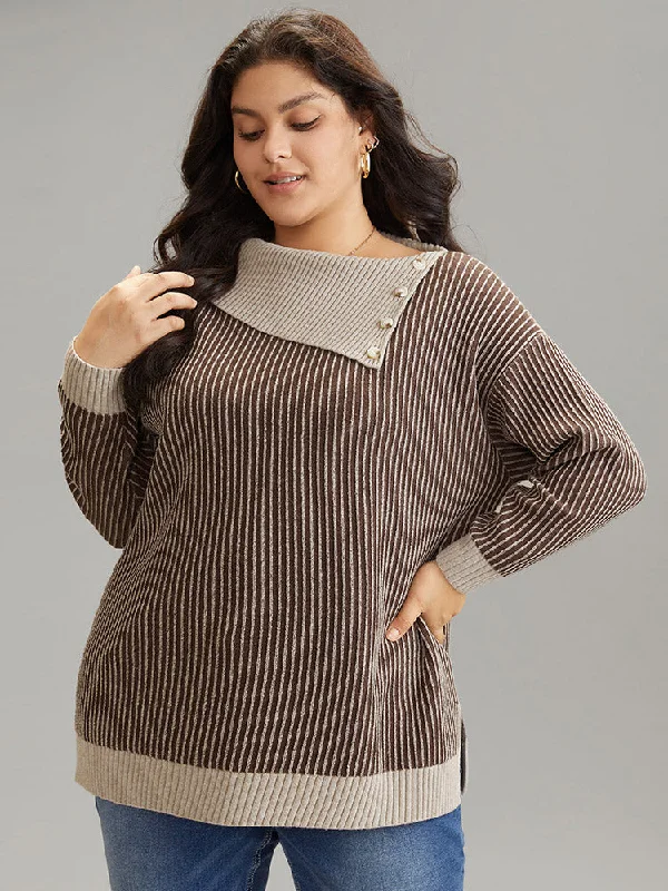 Supersoft Essentials Striped Button Detail Pullover