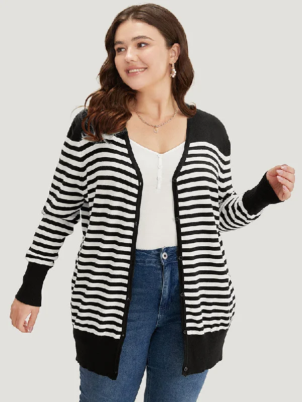 Supersoft Essentials Striped Patchwork Elastic Cuffs Cardigan